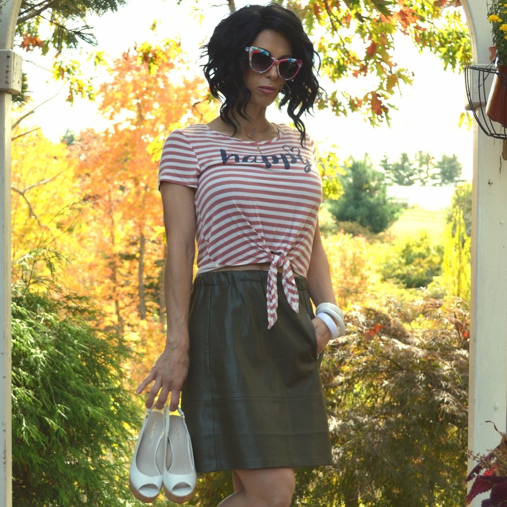 Olive Green faux leather skirt